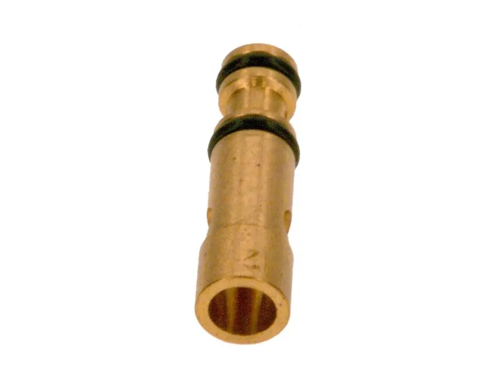 BOSCH Venturi-Element aus Messing mit zwei schwarzen O-Ringen, in zylindrischer Form mit Öffnungen zur Durchleitung.